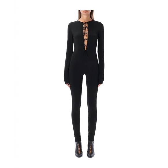 NEW PHILOSOPHY DI LORENZO SERAFINI v-neck string jumpsuit in black
